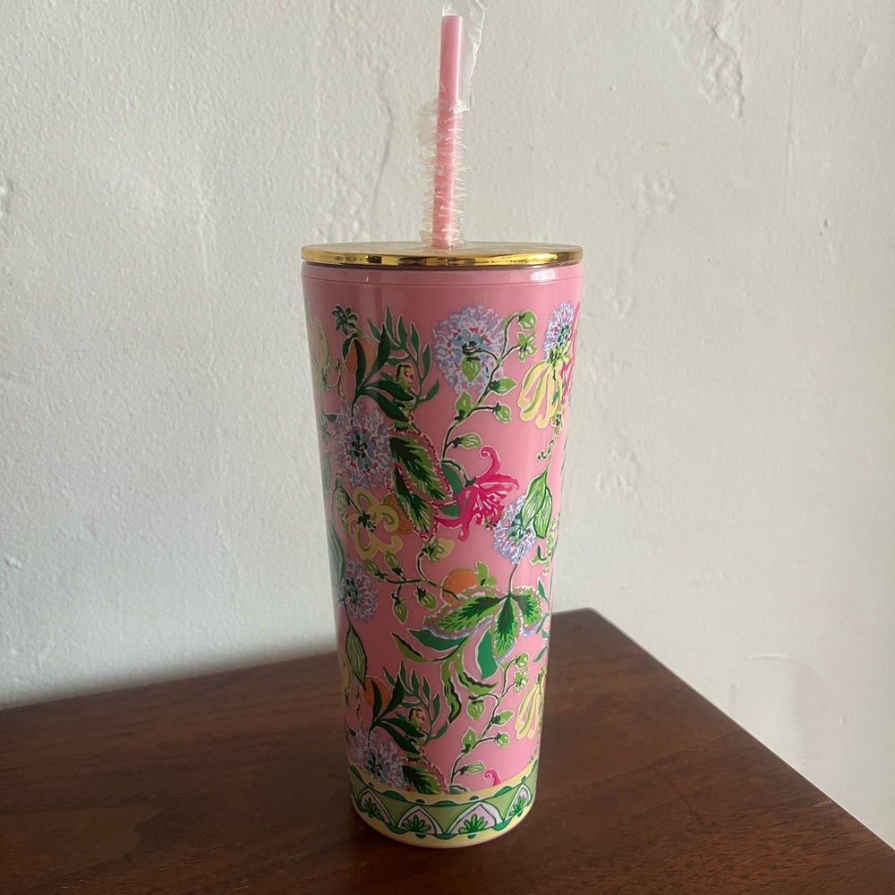 Lilly Pulitzer Floral Pink Tumbler with Straw